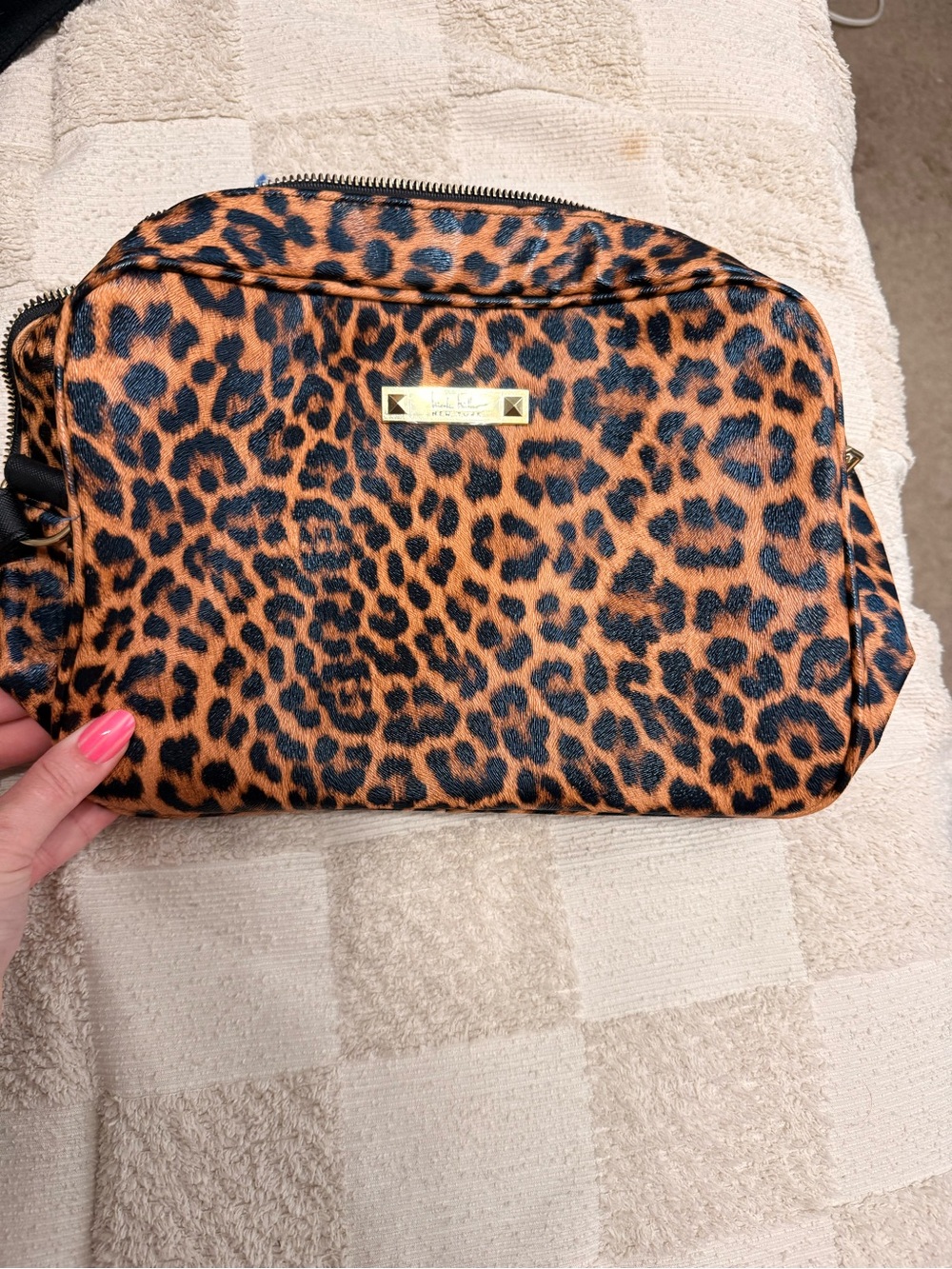 Large Nicole Miller New York Leopard Print Cosmetic Pouch - Brown